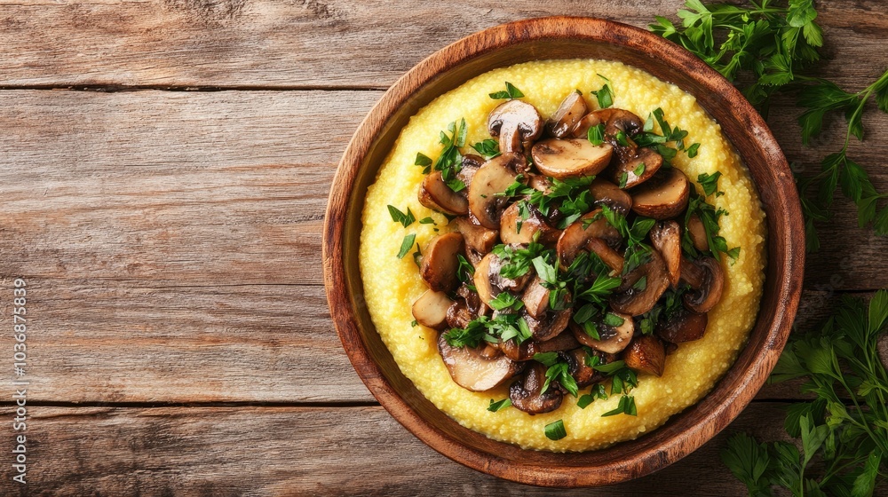 Vibrant Dish of Creamy Polenta with Mushrooms Vibrant Dish of Creamy Polenta with Mushrooms