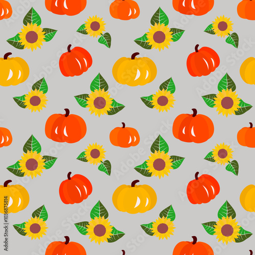 Vector - seamless pattern of sunflowers and pumpkins.