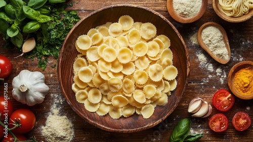 Fresh Pasta Ingredients and Top View Arrangement