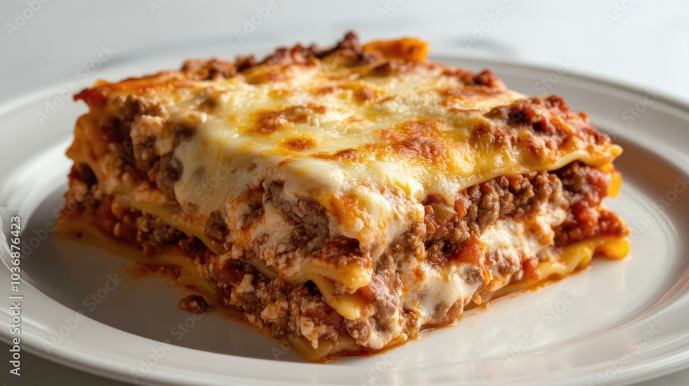 Delicious Golden Portion of Lasagna on Plate Delicious Golden Portion of Lasagna on Plate