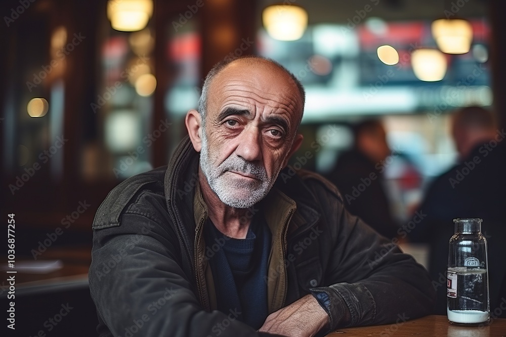 Portrait of an old man sitting at a table in a pub Portrait of an old man sitting at a table in a pub
