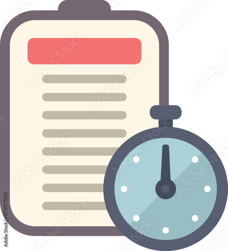 Stopwatch is measuring time running out for completing checklist on clipboard