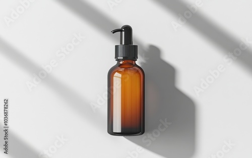 Wallpaper Mural Amber glass bottle with black pump dispenser for hair care products in a minimalist design setting on a clean white background Torontodigital.ca