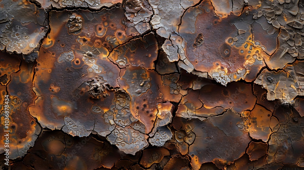 A detailed view of a rusted, corroded metal surface with intricate patterns of oxidation. A detailed view of a rusted, corroded metal surface with intricate patterns of oxidation.