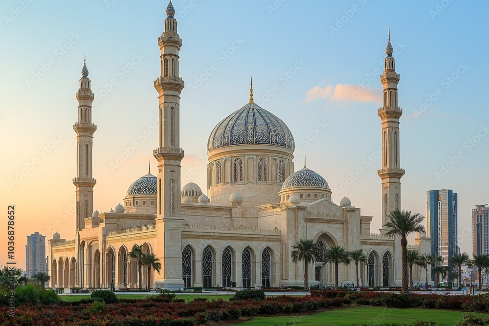 Fototapeta premium Beautiful mosque as a place of worship for Muslims created with Generative AI