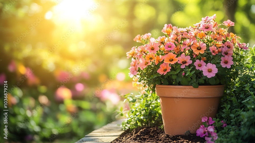 Gardening concept vibrant spring flowers and plants in bloom set against a sunny bright background Perfect space for text in this naturefilled scene capturing the essence of gardening Gardening concept vibrant spring flowers and plants in bloom set against a sunny bright background Perfect space for text in this naturefilled scene capturing the essence of gardening