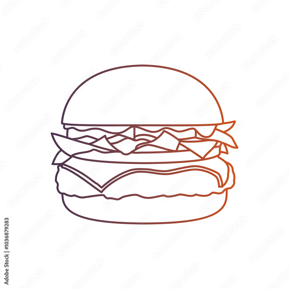 Burger with cutlet, tomatoes and herbs. Original vector illustration in vintage style. T-shirt design. Burger with cutlet, tomatoes and herbs. Original vector illustration in vintage style. T-shirt design.