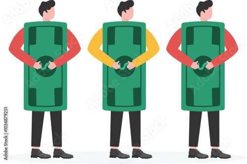 Isometric businessman and businesswoman holding a thick stack of banknotes in hands, business insurance,

