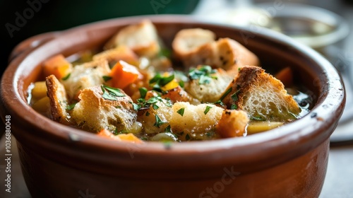 Fototapeta Naklejka Na Ścianę i Meble -  Rustic Tuscan Ribollita in a Traditional Bowl