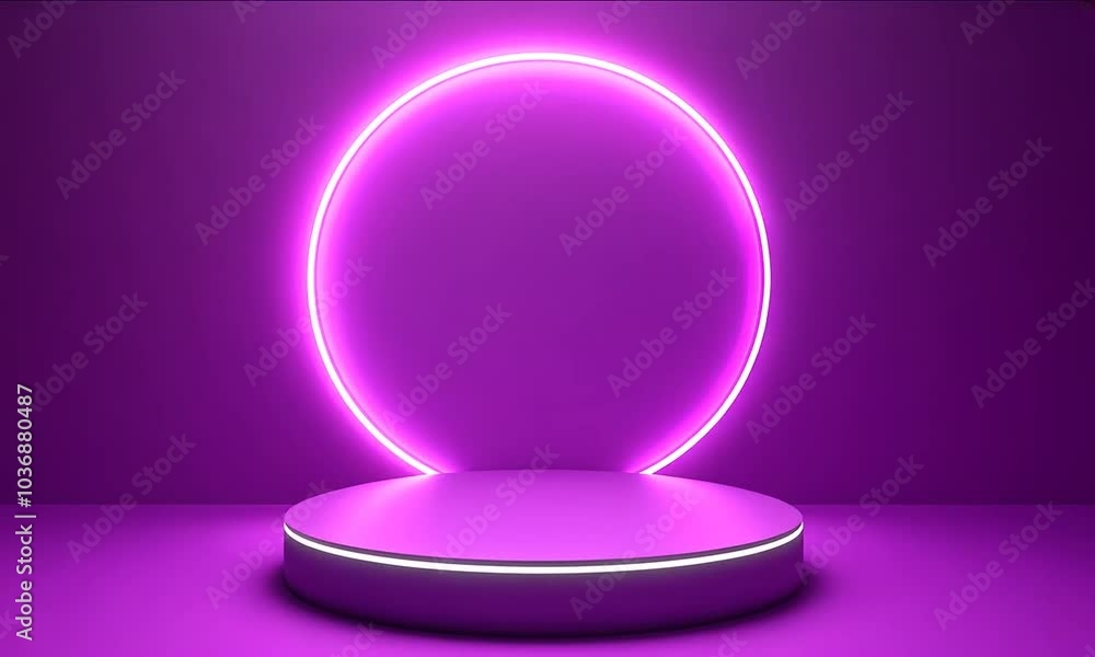 Purple display podium mockup with red neon light circle on geometric video. Cylinder podium for product presentation and promotion video. Advertising concept video. Purple display podium mockup with red neon light circle on geometric video. Cylinder podium for product presentation and promotion video. Advertising concept video.