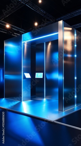 Modern Exhibition Space with Blue Lighting