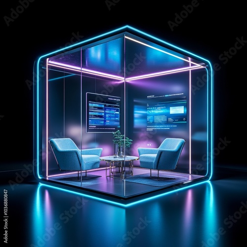 Futuristic Business Meeting Space with Neon Lights