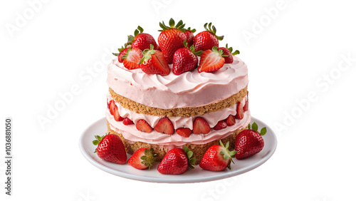 1 large cake with strawberry flavor There are many strawberries. transparent background