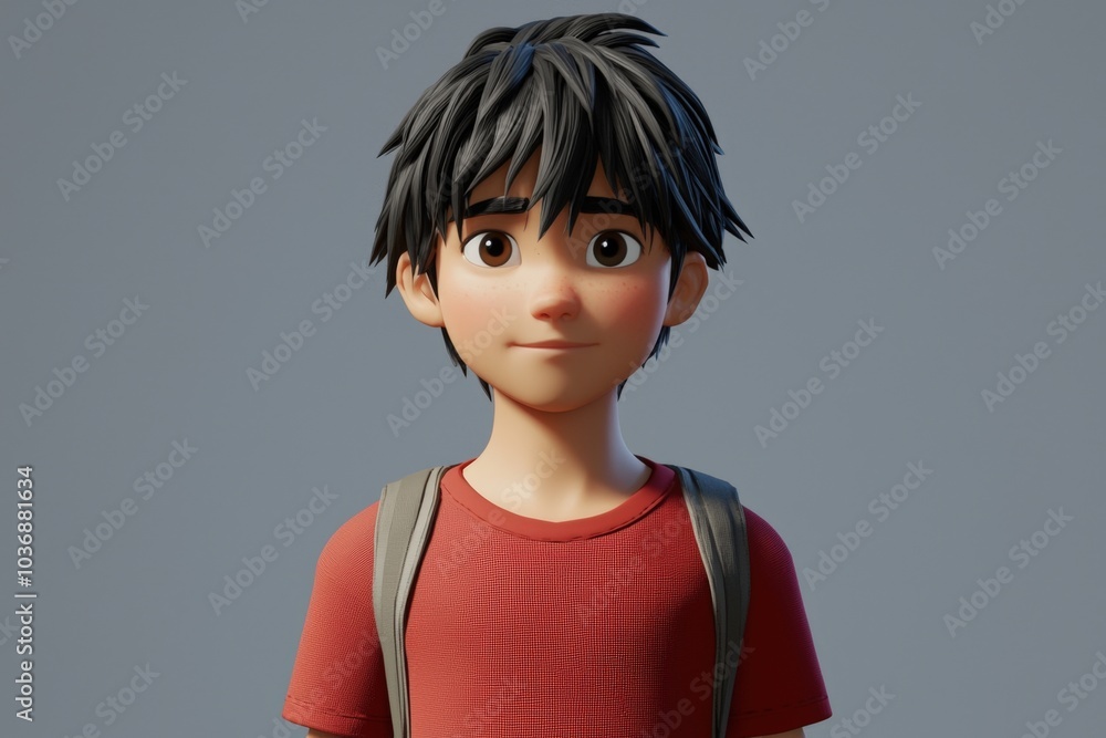 Young animated boy with backpack in a friendly expression on a neutral background Young animated boy with backpack in a friendly expression on a neutral background