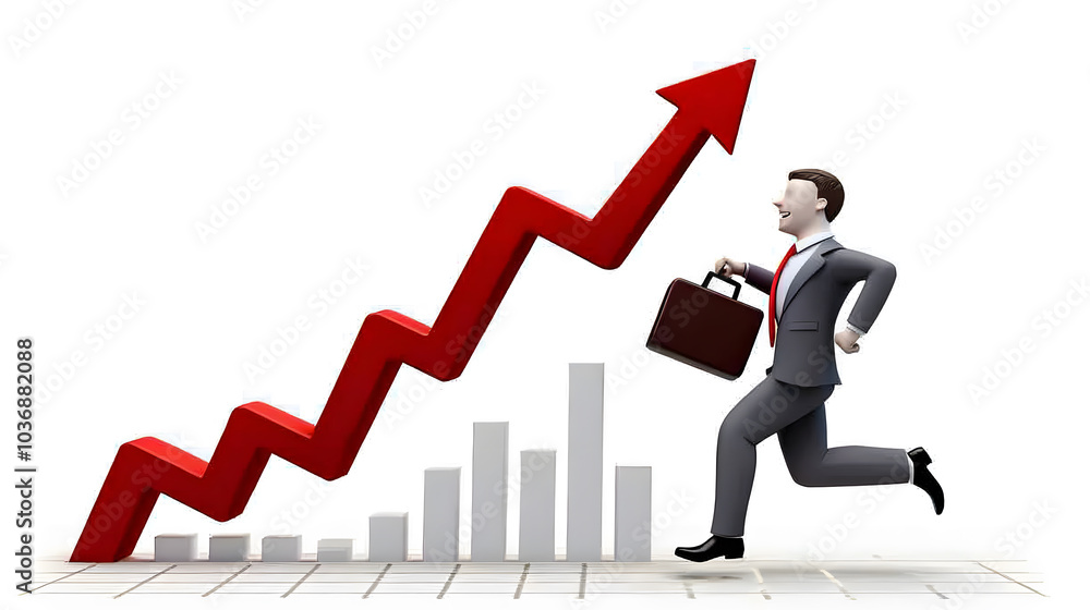 Businessman running towards success with a briefcase Businessman running towards success with a briefcase