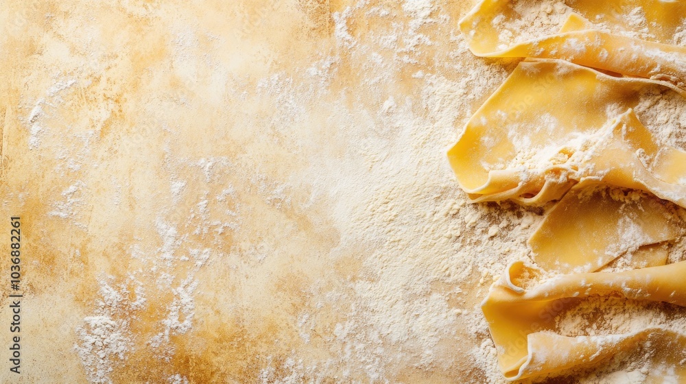 Fresh Pasta Sheets Spread on Flour Surface Fresh Pasta Sheets Spread on Flour Surface