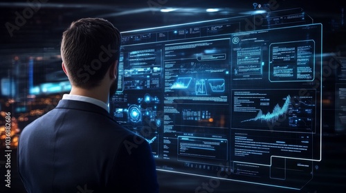 Businessman Analyzing Data on Digital Screen
