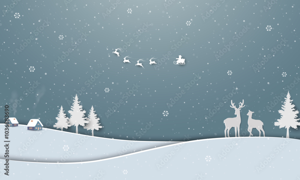 Santa Claus coming to the village on winter night,Background for greeting card,poster,celebrate party,Christmas holiday or New Year Santa Claus coming to the village on winter night,Background for greeting card,poster,celebrate party,Christmas holiday or New Year