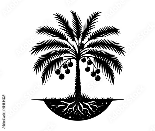 Palm tree silhouette, vector black tree of live icon on white background