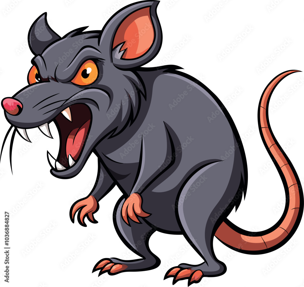 Fototapeta premium Cute Rodent Cartoon Art Black Rat Character Design