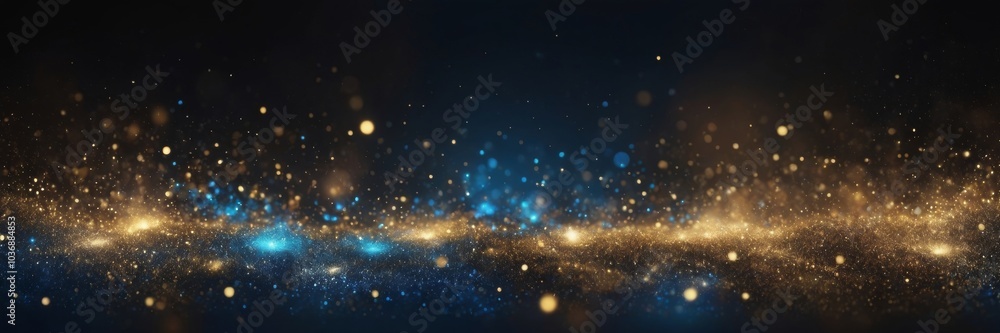 Obraz premium blue and gold glowing particles against a dark background