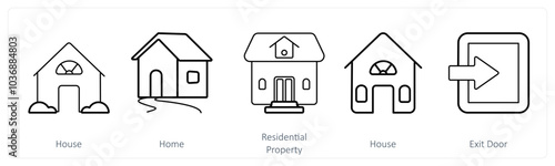 A set of 5 mix icons as house, home, residential property
