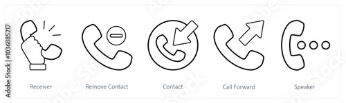 A set of 5 mix icons as receiver, remove contact, contact