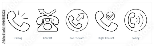 A set of 5 mix icons as calling, contact, call forward