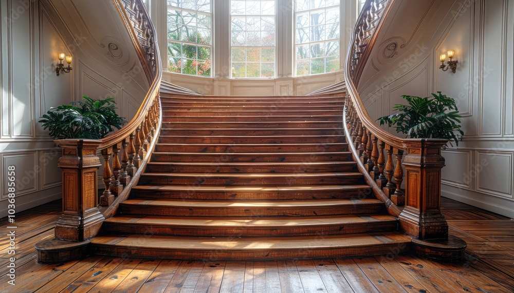 Obraz premium Elegant Wooden Staircase in a Classic Interior