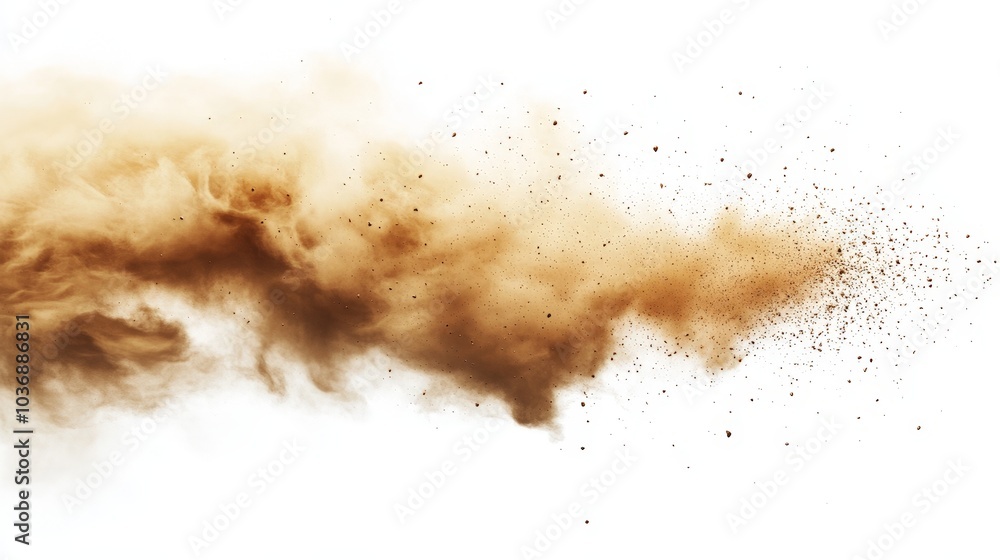 A dynamic cloud of sand dust with small particles flying in random directions, simulating the chaotic energy of a sandstorm, set against a white background for clarity. A dynamic cloud of sand dust with small particles flying in random directions, simulating the chaotic energy of a sandstorm, set against a white background for clarity.