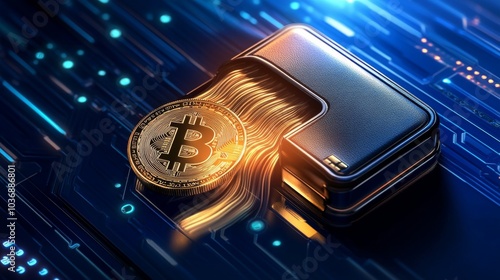 Digital Wallet with Bitcoin and Abstract Background