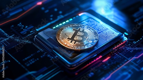 Digital Currency Concept with Bitcoin and Technology Background