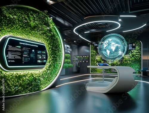 Modern Futuristic Booth with Green Accents and Technology