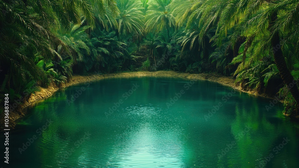 Serene tropical lagoon surrounded by lush vegetation. Serene tropical lagoon surrounded by lush vegetation.
