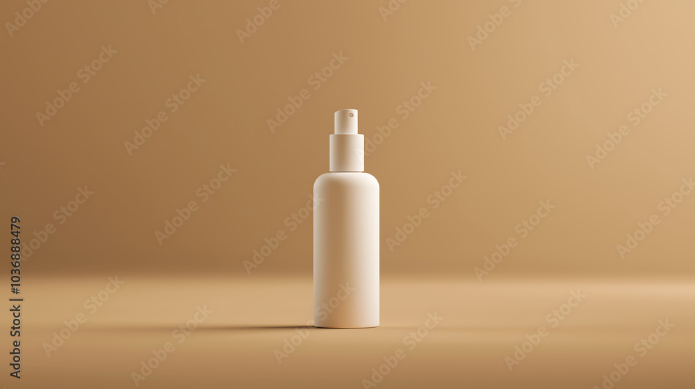 A white bottle set against a soft peach coloured background, perfect for minimalistic product layouts or branding designs A white bottle set against a soft peach coloured background, perfect for minimalistic product layouts or branding designs