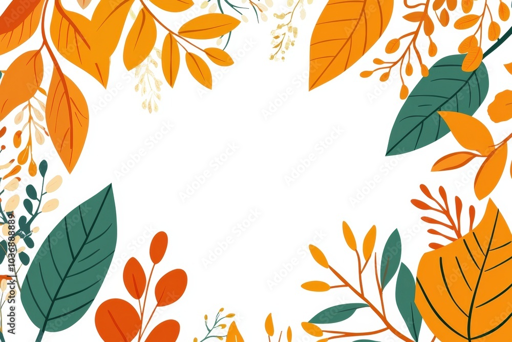 Autumn leaves frame a blank canvas, celebrating nature's vibrant colors in a peaceful design Autumn leaves frame a blank canvas, celebrating nature's vibrant colors in a peaceful design