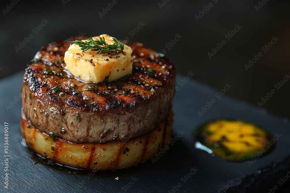 filet mignon with potatoes on a plate at a restaurant filet mignon with potatoes on a plate at a restaurant