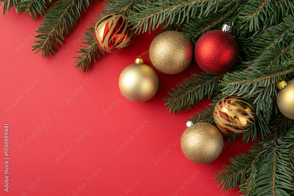 Fototapeta premium christmas tree with red balls