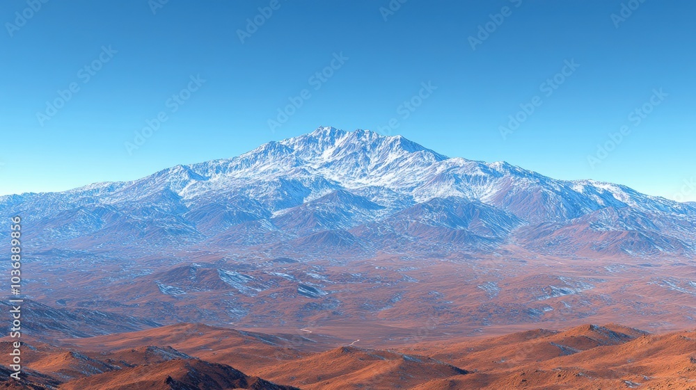 Obraz premium Snow-capped mountain range under clear blue sky.