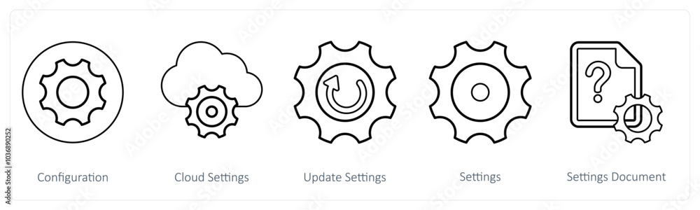 A set of 5 mix icons as configuration, cloud settings, update settings A set of 5 mix icons as configuration, cloud settings, update settings