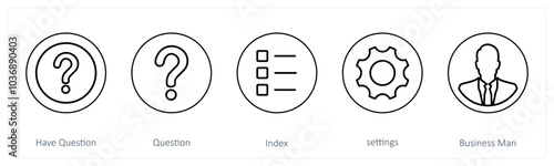 A set of 5 mix icons as have question, question, index