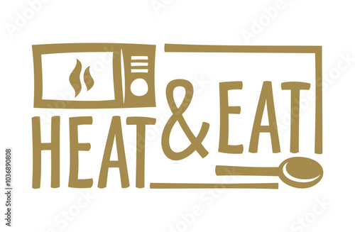 Heat and Eat monochrome badge for pre-cooked foods