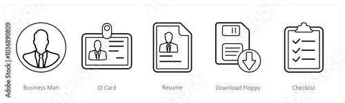 A set of 5 mix icons as businessman, id card, resume