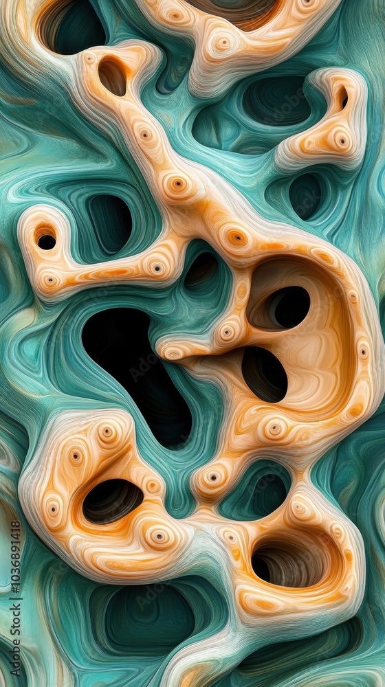 Abstract organic shapes in teal and orange create a mesmerizing, fluid pattern, AI Abstract organic shapes in teal and orange create a mesmerizing, fluid pattern, AI