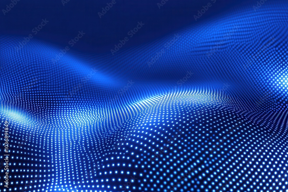 Abstract digital background with glowing blue and pink dots forming wave patterns on a dark black surface, representing data flow or sound waves in motion. Abstract digital background with glowing blue and pink dots forming wave patterns on a dark black surface, representing data flow or sound waves in motion.