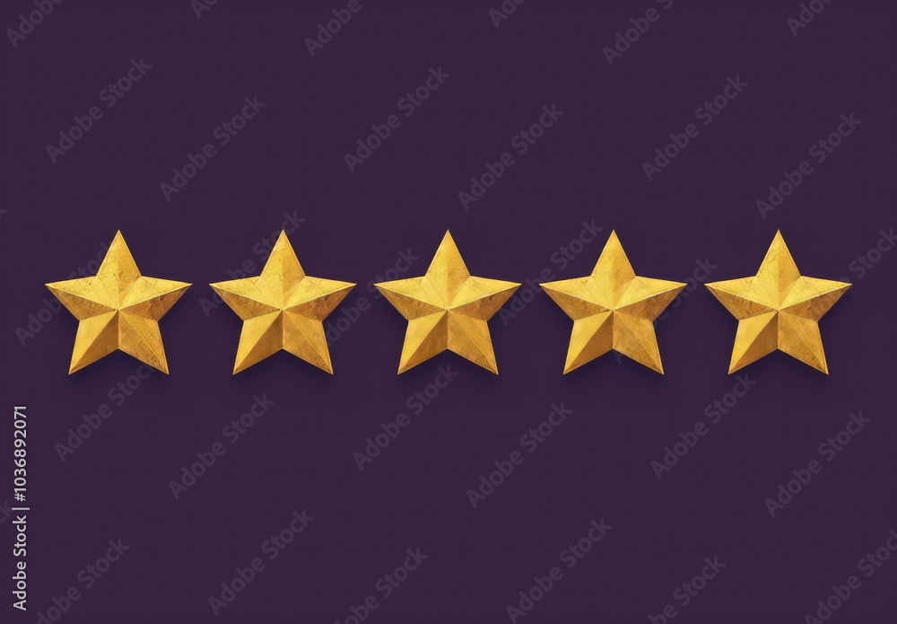 Five Golden Stars Features on a Minimalistic Purple Background. Five Golden Stars Features on a Minimalistic Purple Background.