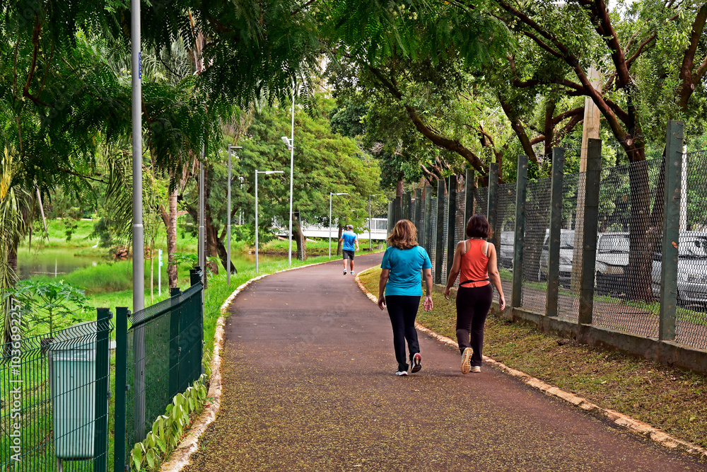 Adult women walking on public park in Ribeirao Preto, Sao Paulo, Brazil