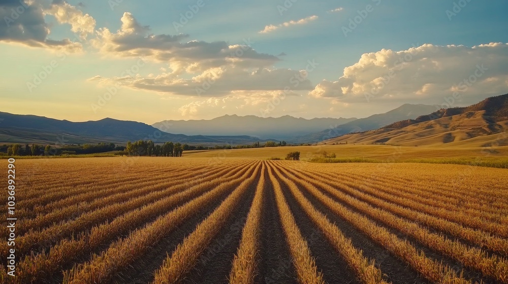 A landscape transformed through regenerative agriculture, featuring crop fields with improved carbon sequestration A landscape transformed through regenerative agriculture, featuring crop fields with improved carbon sequestration