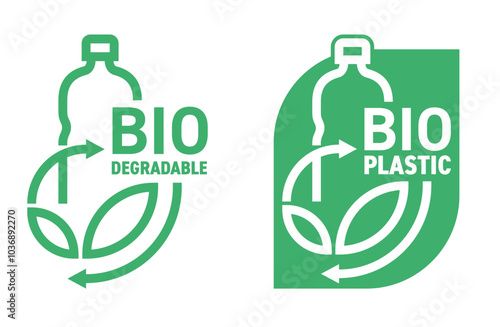 Biodegradable badge - bottle and plant, in bold line