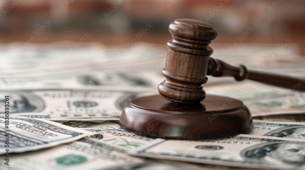 Court Gavel With Money, concept penalty bankruptcy Court Gavel With Money, concept penalty bankruptcy